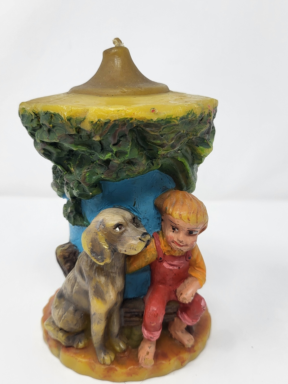 German Hand-Painted Boy and Dog Accent Figurine Candle